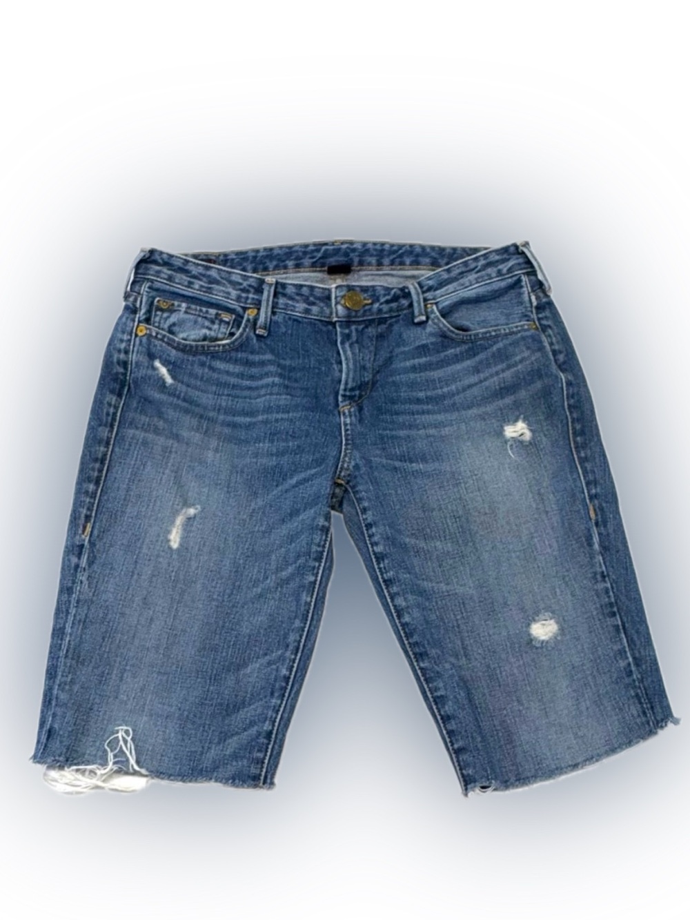 True Religion Vintage Cora Mid Rise Straight Distressed Denim Bermuda Shorts-28